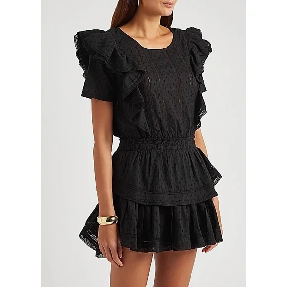 LoveShackFancy Black Ruffle Mini Dress - Picture 3 of 6